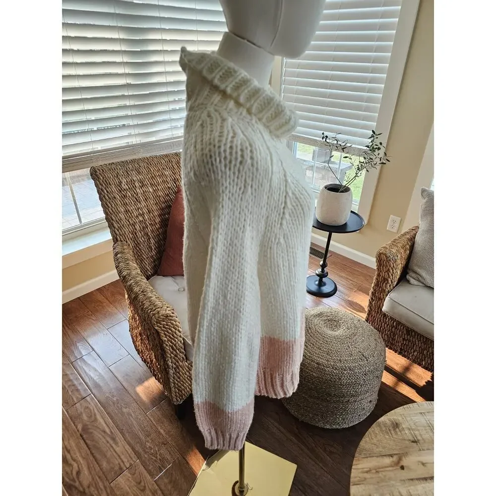 Reiss Hettie Chunky Knit Roll Neck Color Block Wool Blend Sweater L EUC - Picture 4 of 10